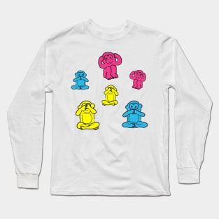 Colorful monkeys over white Long Sleeve T-Shirt